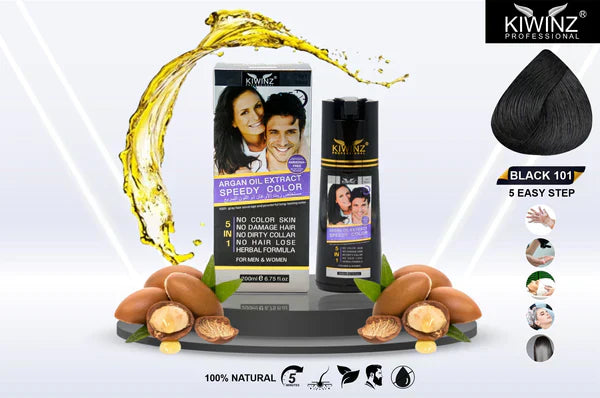 Product details of Kiwinz Hair Color Shampoo | Argan Oil Extract | For Men & Women | 5 In 1