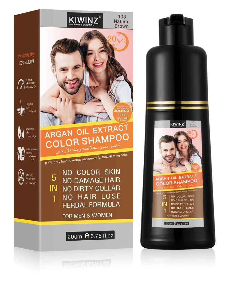 Product details of Kiwinz Hair Color Shampoo | Argan Oil Extract | For Men & Women | 5 In 1