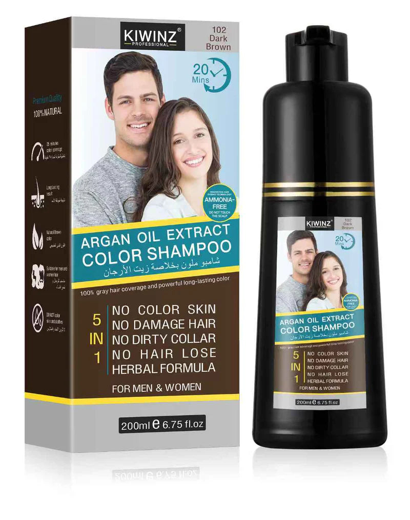 Product details of Kiwinz Hair Color Shampoo | Argan Oil Extract | For Men & Women | 5 In 1