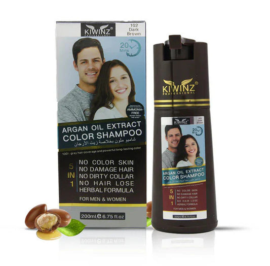 Product details of Kiwinz Hair Color Shampoo | Argan Oil Extract | For Men & Women | 5 In 1